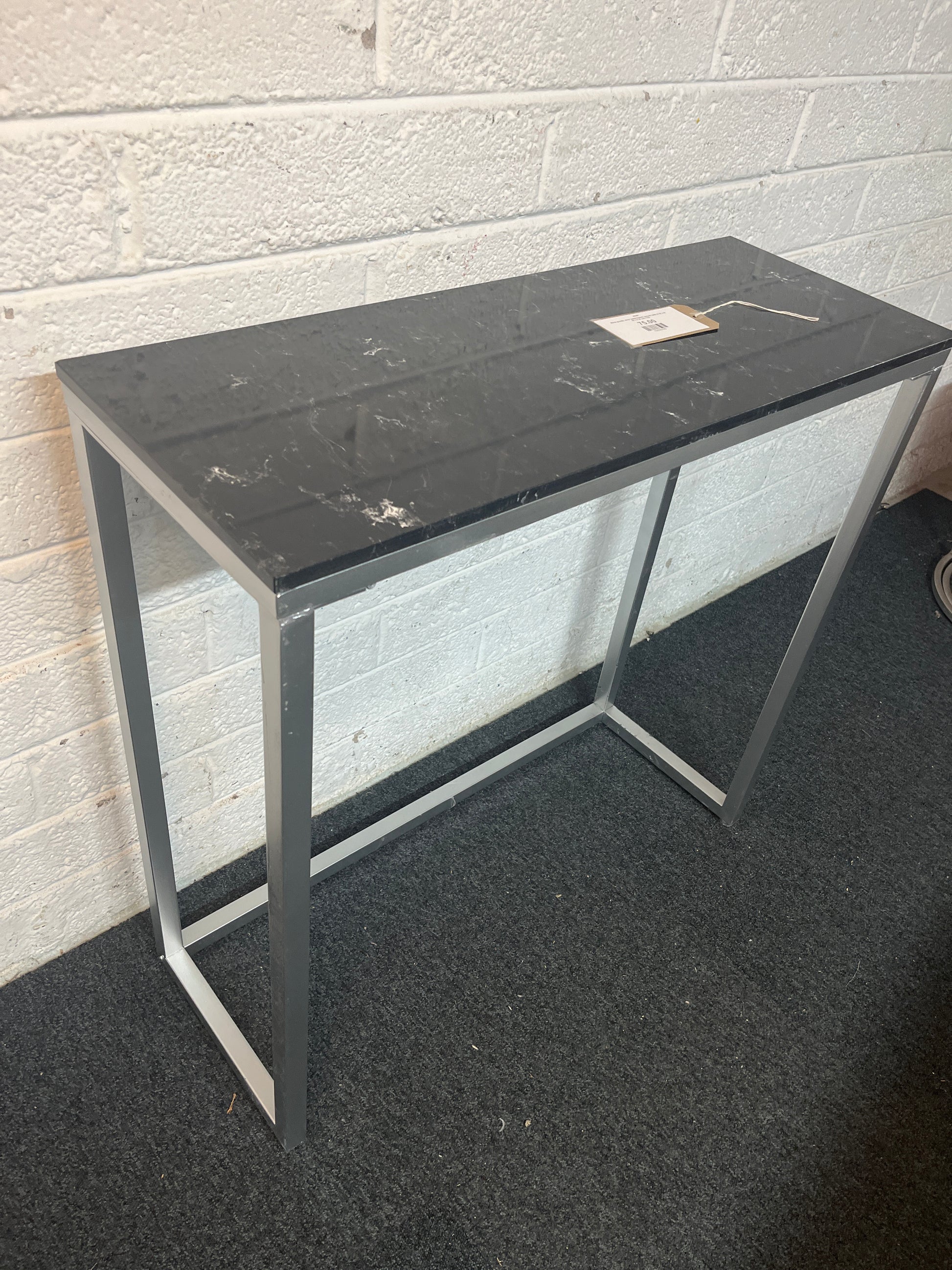 Black granite, silver metal framed console table (H 80 x W 80 x D 30 cm) 1325