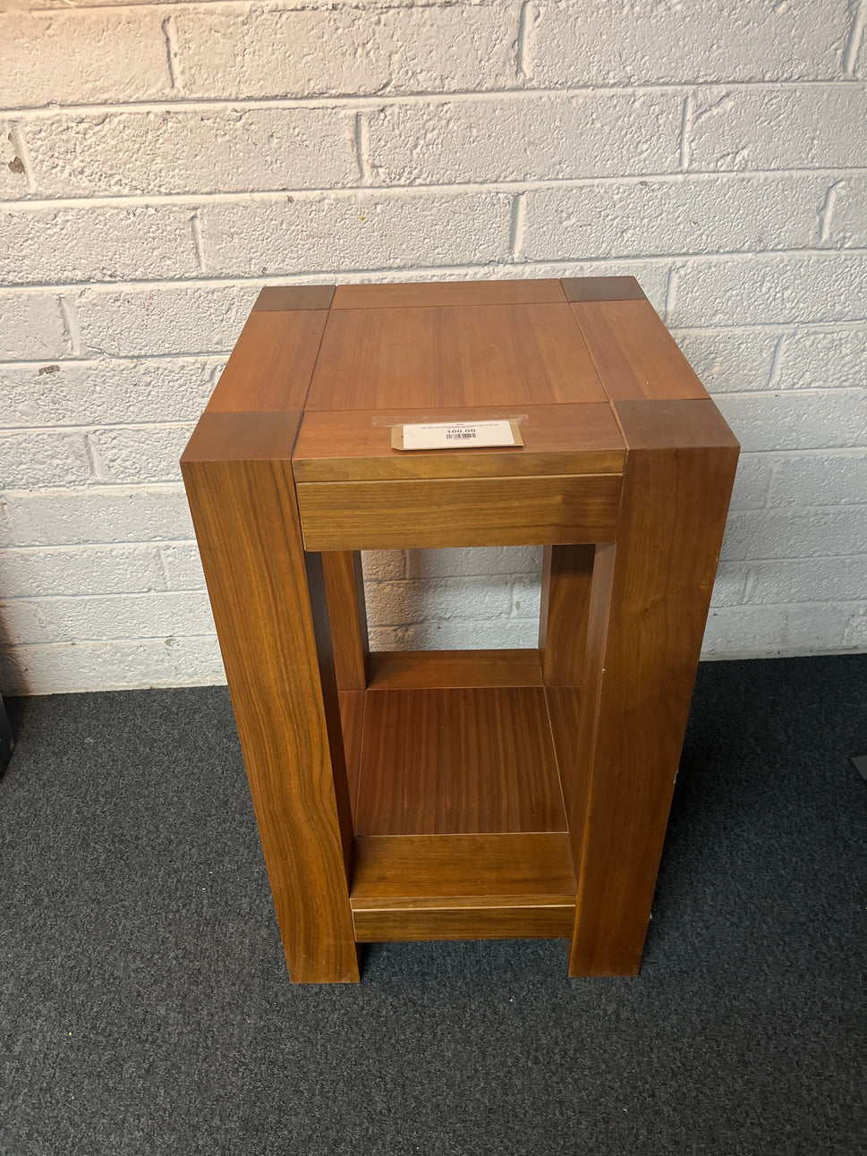 Tall solid dark wood stained square lamp table (H 85 x W 50 x D 50 cm) 2225