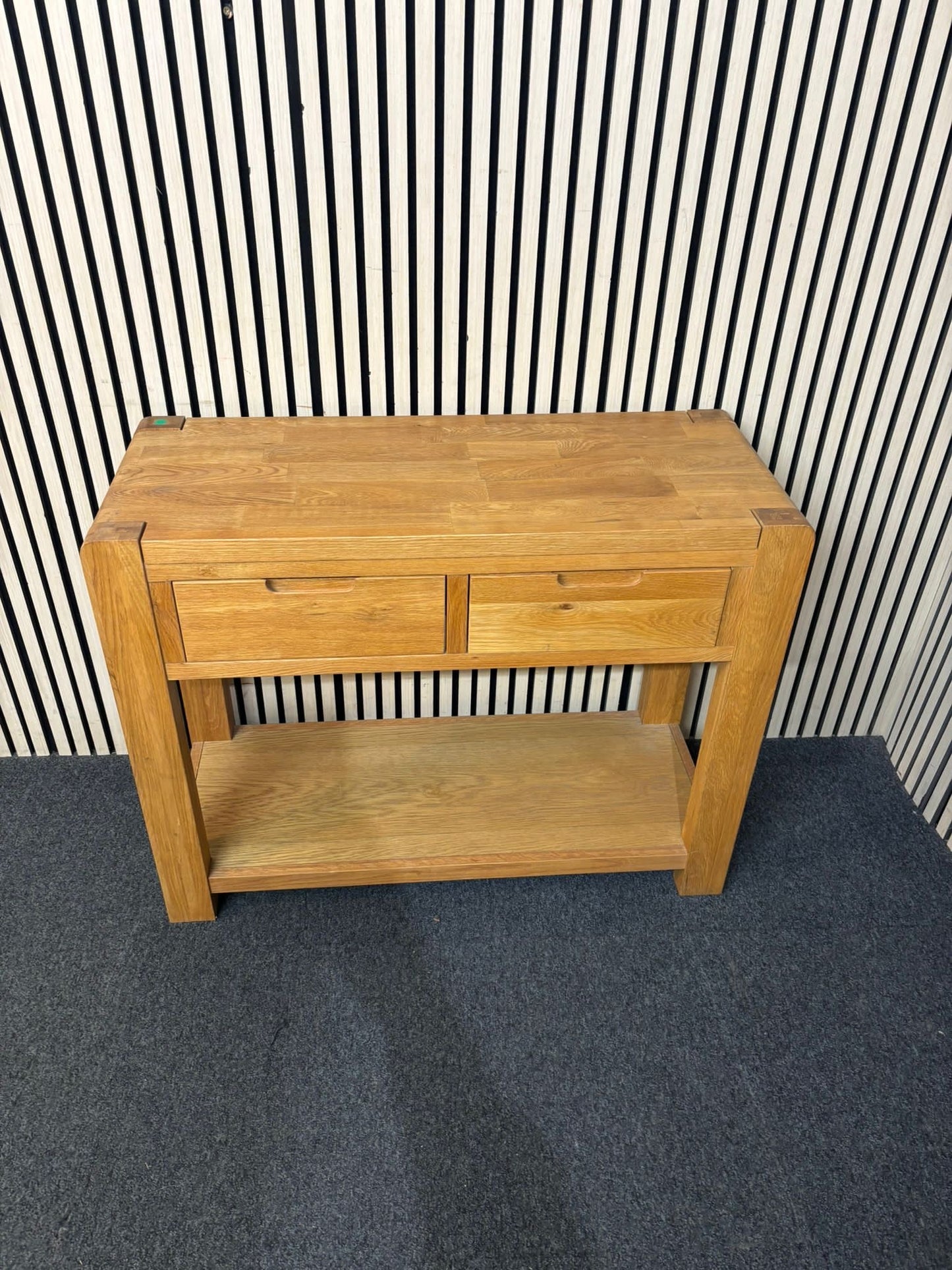 Solid oak 2 drawer hall table (H 80 x W 100 x D 40 cm) 2226