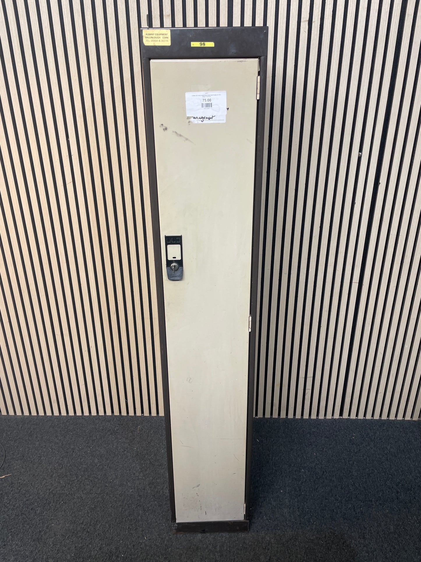Coffee and cream metal frame single door locker (WITH KEY) (H 170 x W 45 x D 30 cm)