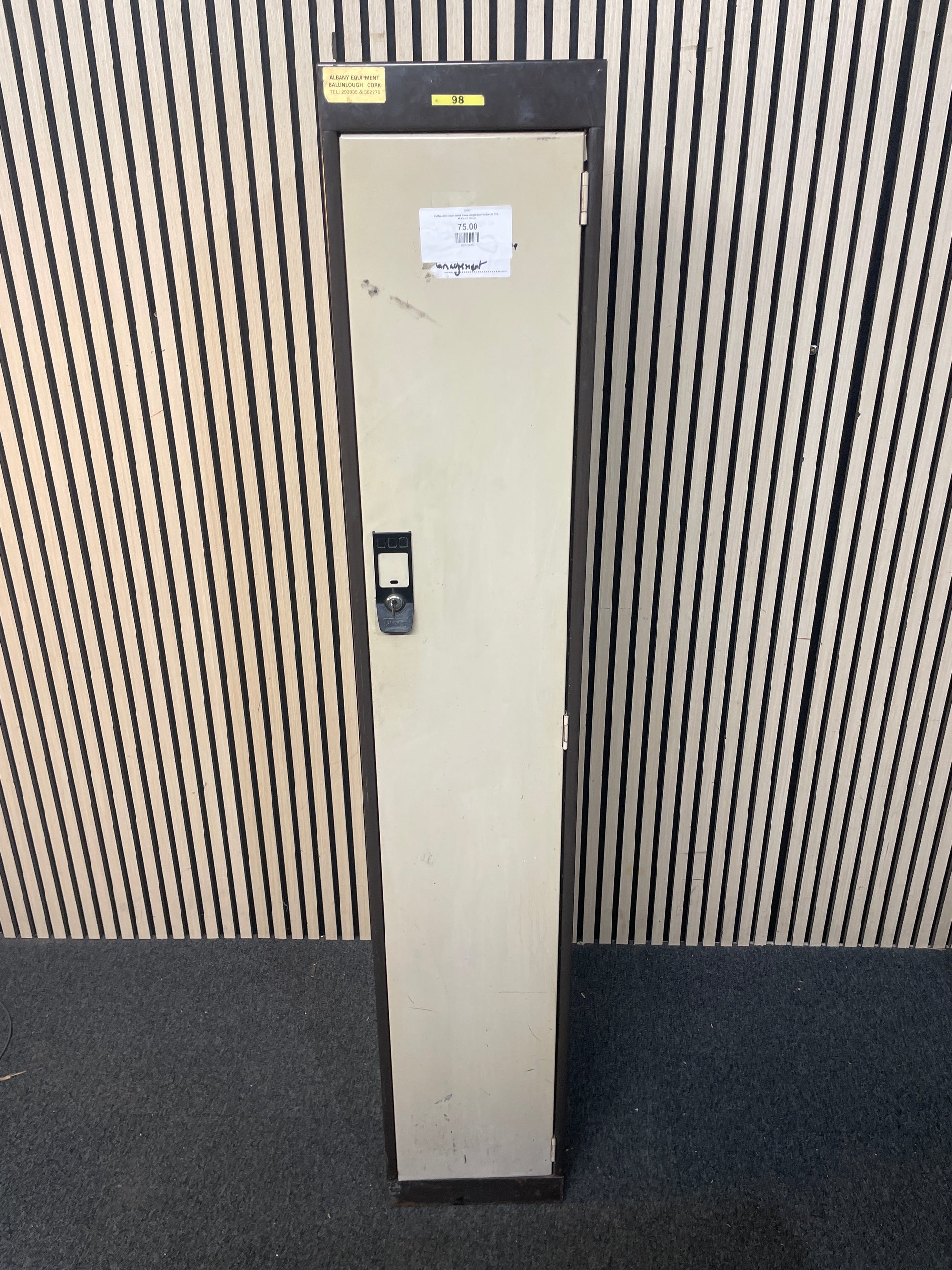 Coffee and cream metal frame single door locker (WITH KEY) (H 170 x W 45 x D 30 cm)