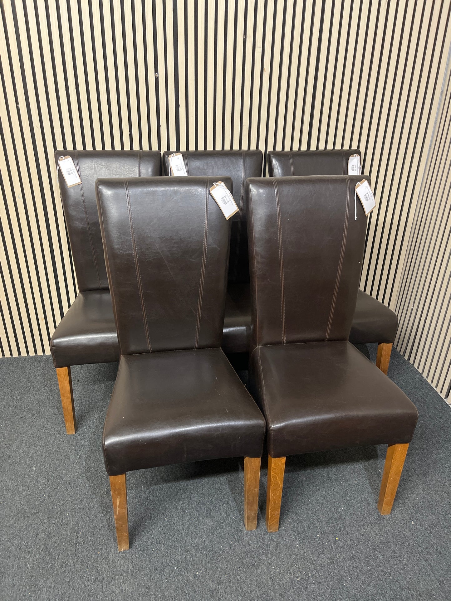 Dark Brown Leatherette dining chairs with oak frame (SET OF 6)  44145