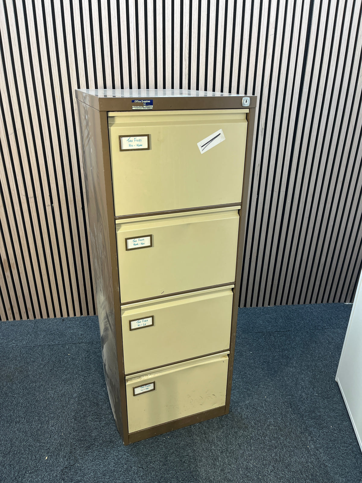 Tall 4 drawer coffee cream filing cabinet (H 102 x W 46 x D 62 cm)
