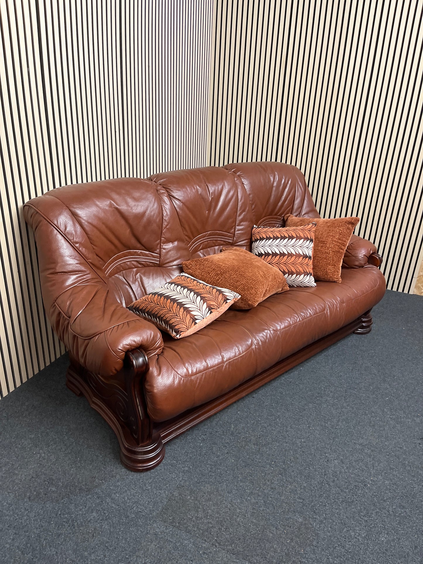 3+2+1 solid wood framed, real brown leather sofa suite 3325