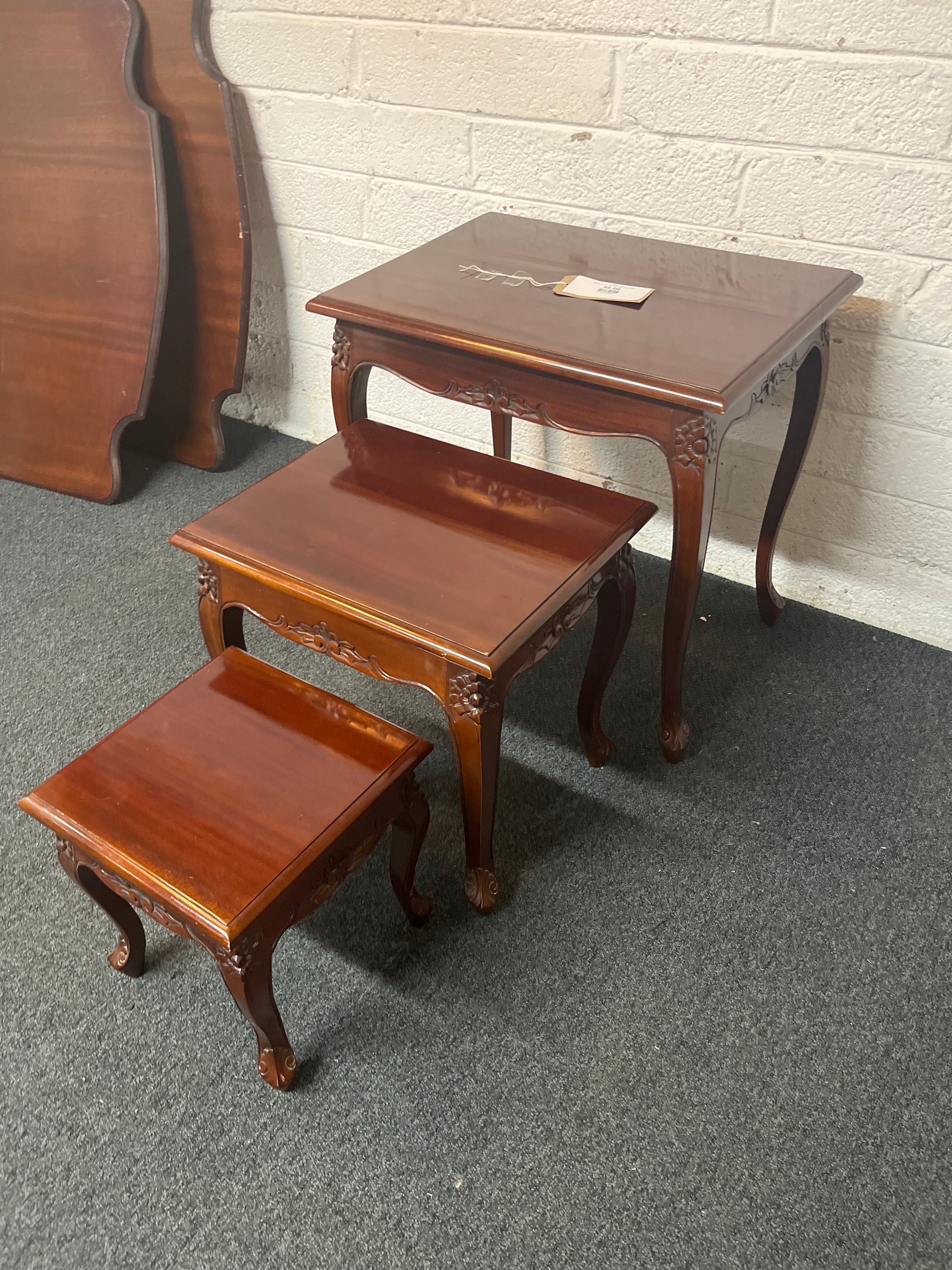 Ornate nest of 3 solid mahogany tables 3225