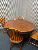 Switch Dark wood stained solid wood circular extendable dining table with central base (diameter 110 +45 cm) and 4 no. matching chairs 43417 2 image