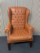 Switch High back wing armchairs in tan leather with solid wood frame  43713 2 image