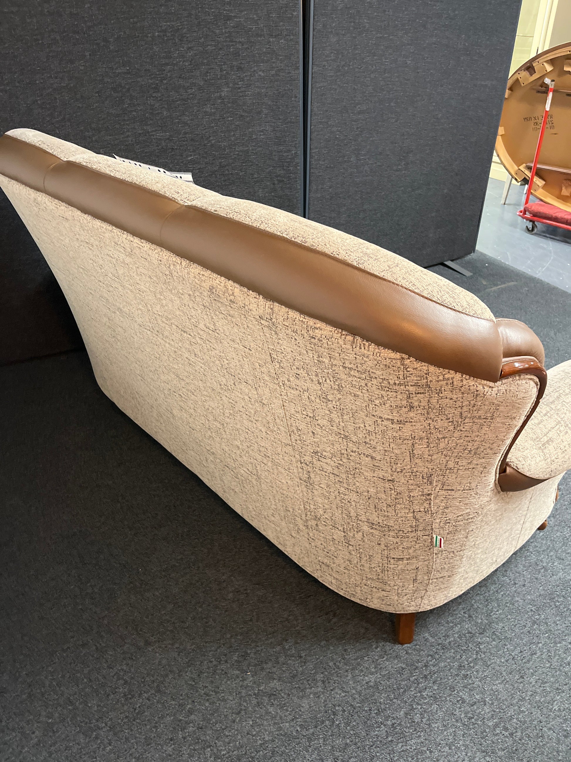 3+1+1 Light grey and brown leather (MADE IN ITALY) sofa suite, solid wood frame 2225