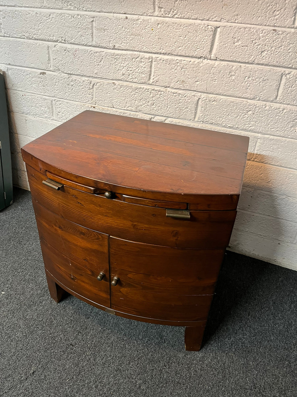 Solid teak stained 2 door 1 drawer, 1 shelf bedside locker 2225