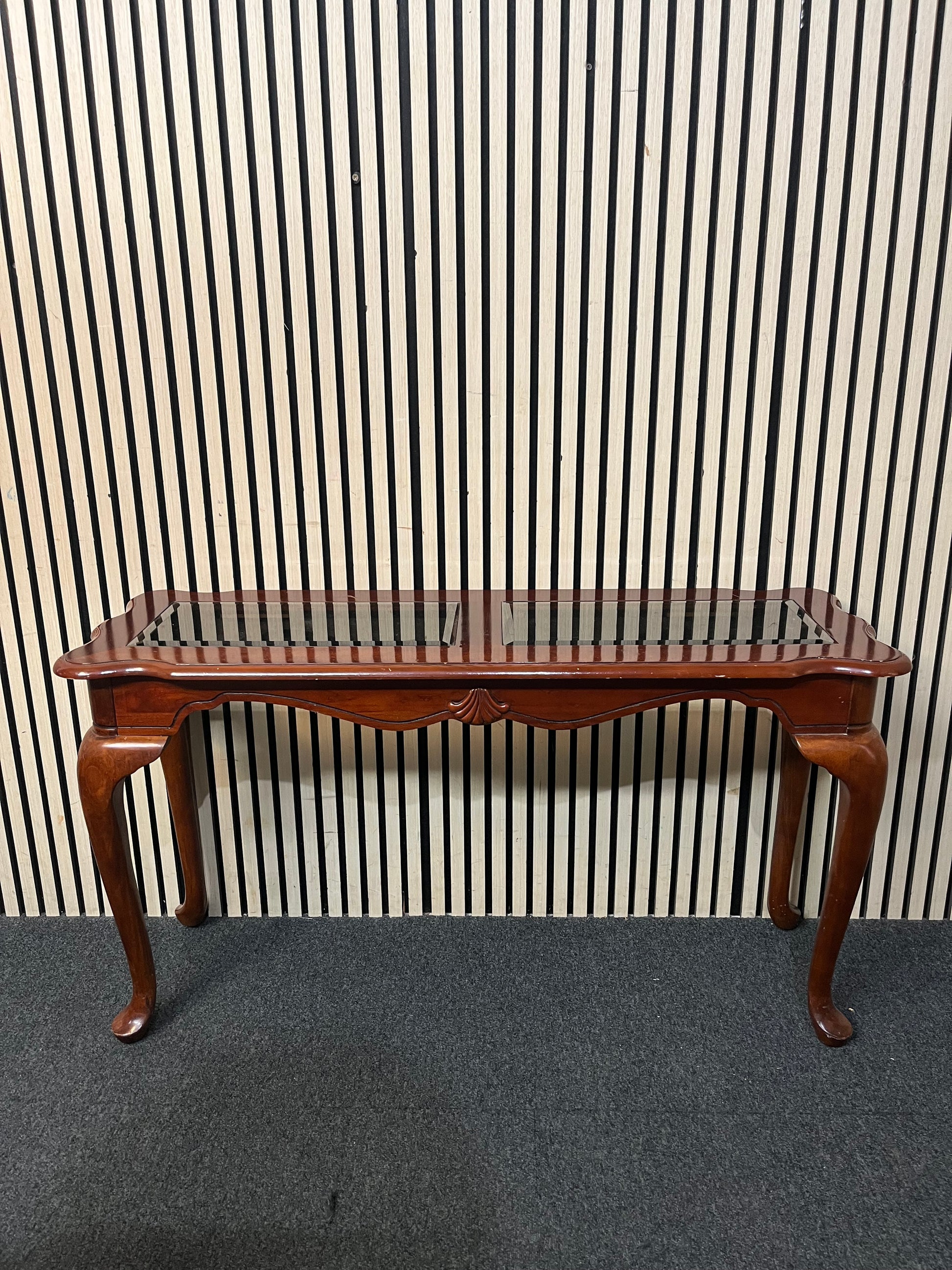 Dark wood glass top console table (H 67 x W 120 x D 40 cm) 43817