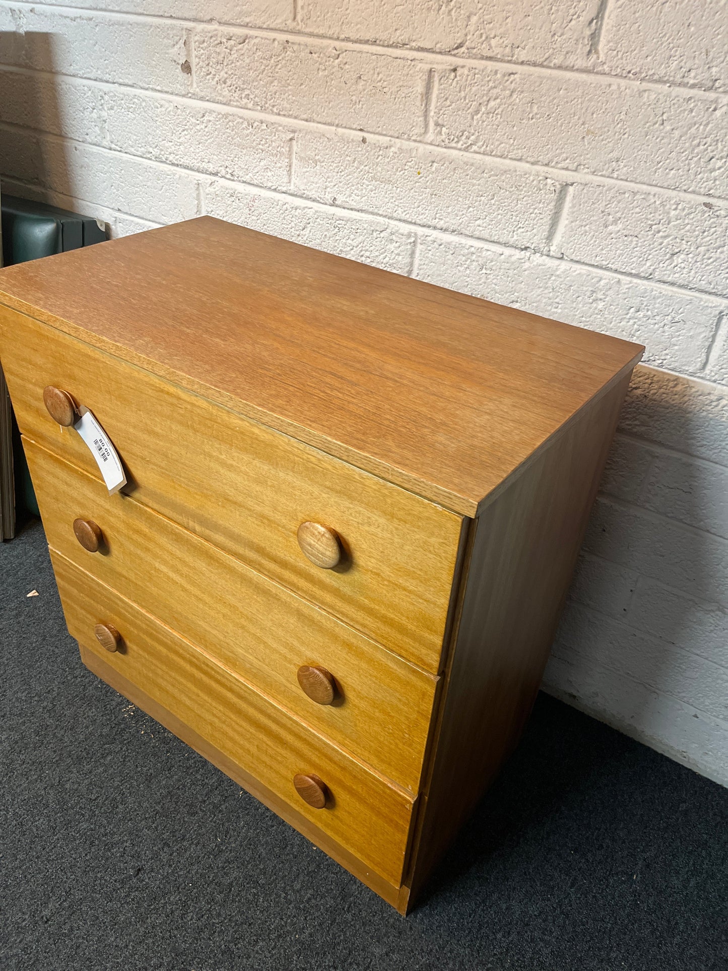 Teak stained 3 drawer chest 785Hx780Wx430D 2225