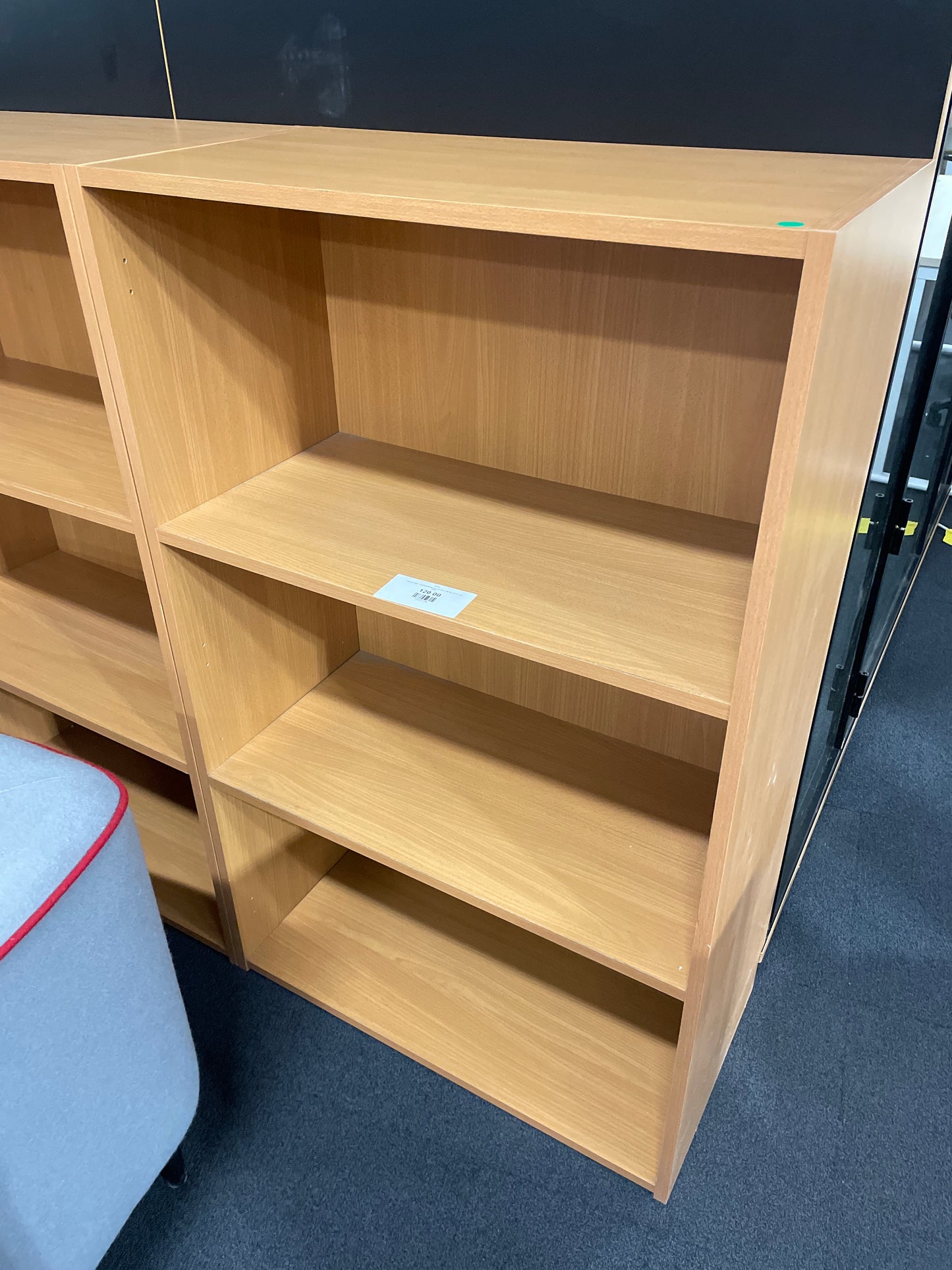 beech open fronted bookcase (H 123 x W 76 x D 39 cm) 2425