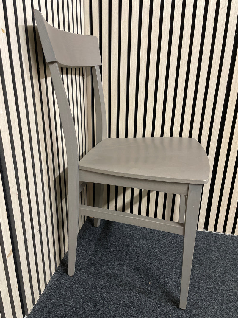 Simple minimalist wooden dining chair finished in a matte gray.  44551