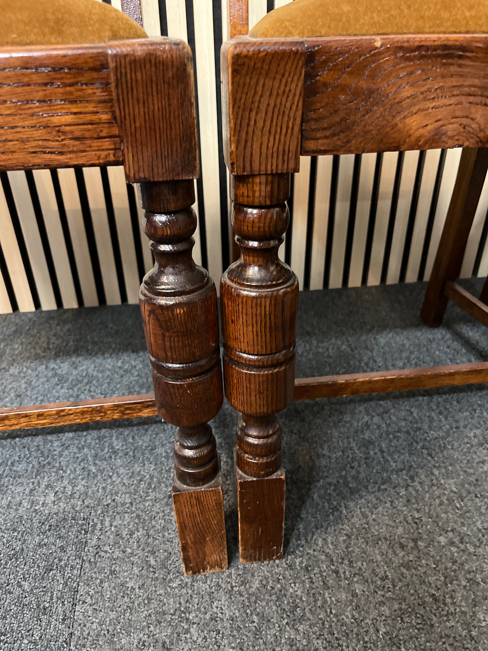 Stained Oak framed dining chair with yellow felt fabric seat (SET OF 4) 2325