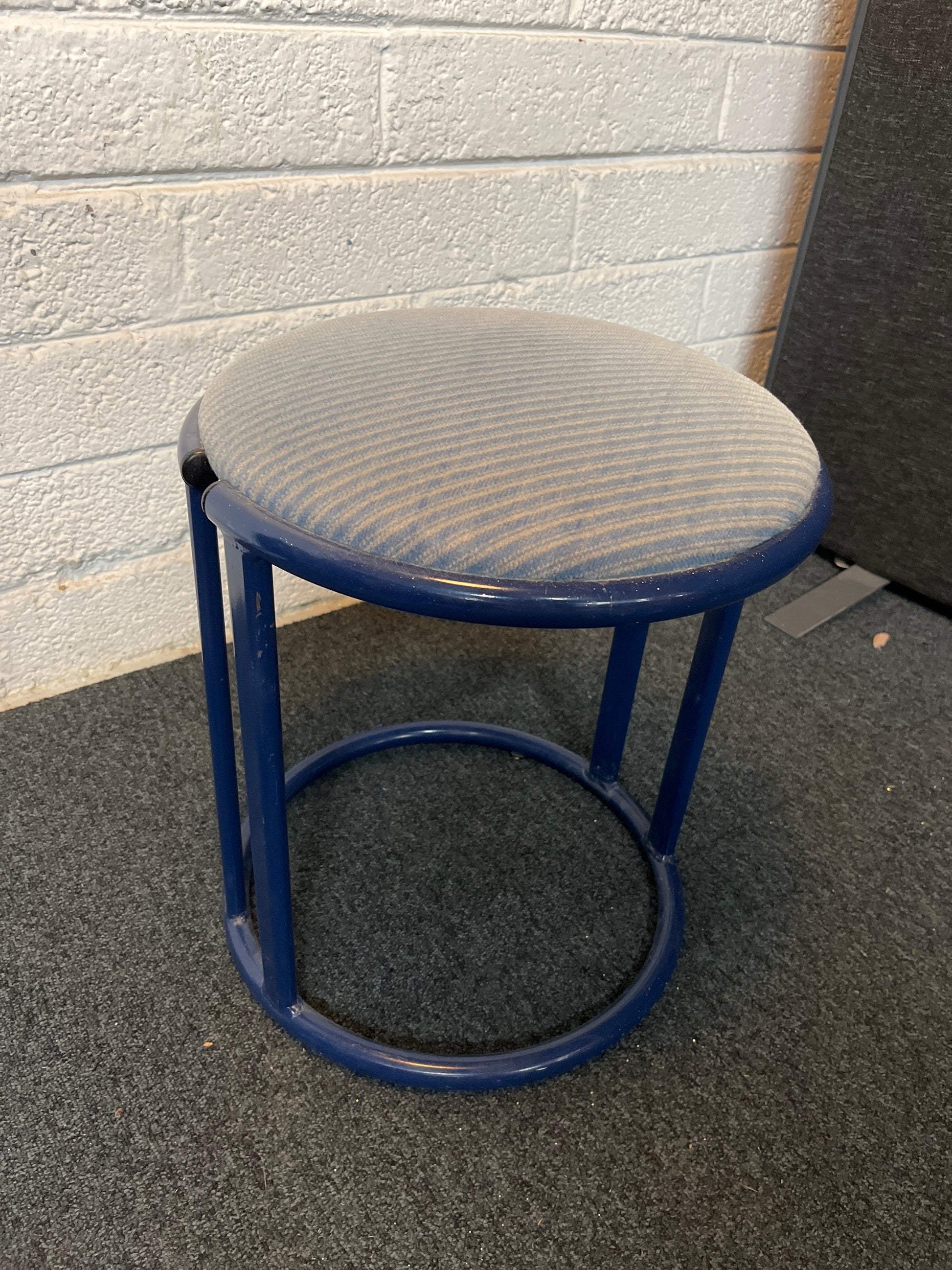 blue metal stool with circular fabric seat (H 43 cm Diameter 40 cm) 2225