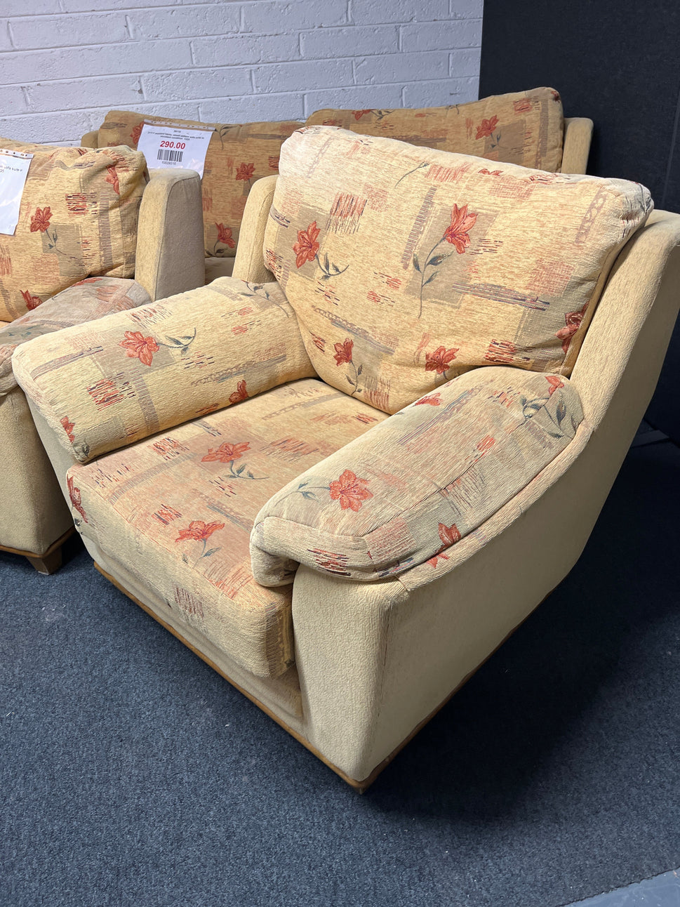 3+1+1 mustard fabric, mixed pattern sofa suite in excellent condition  1225