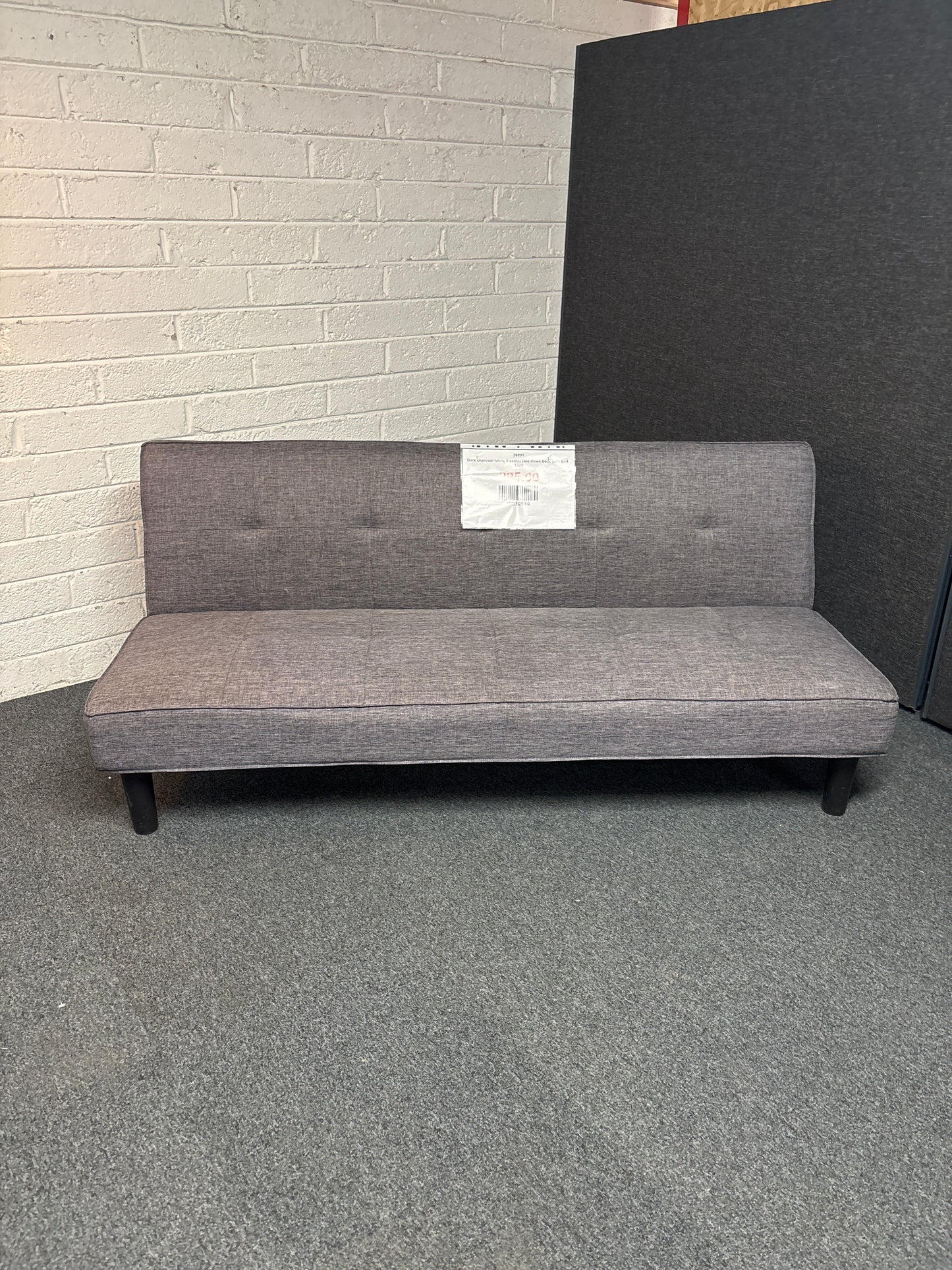 Dark charcoal fabric 2 seater fold down back sofa bed  1225