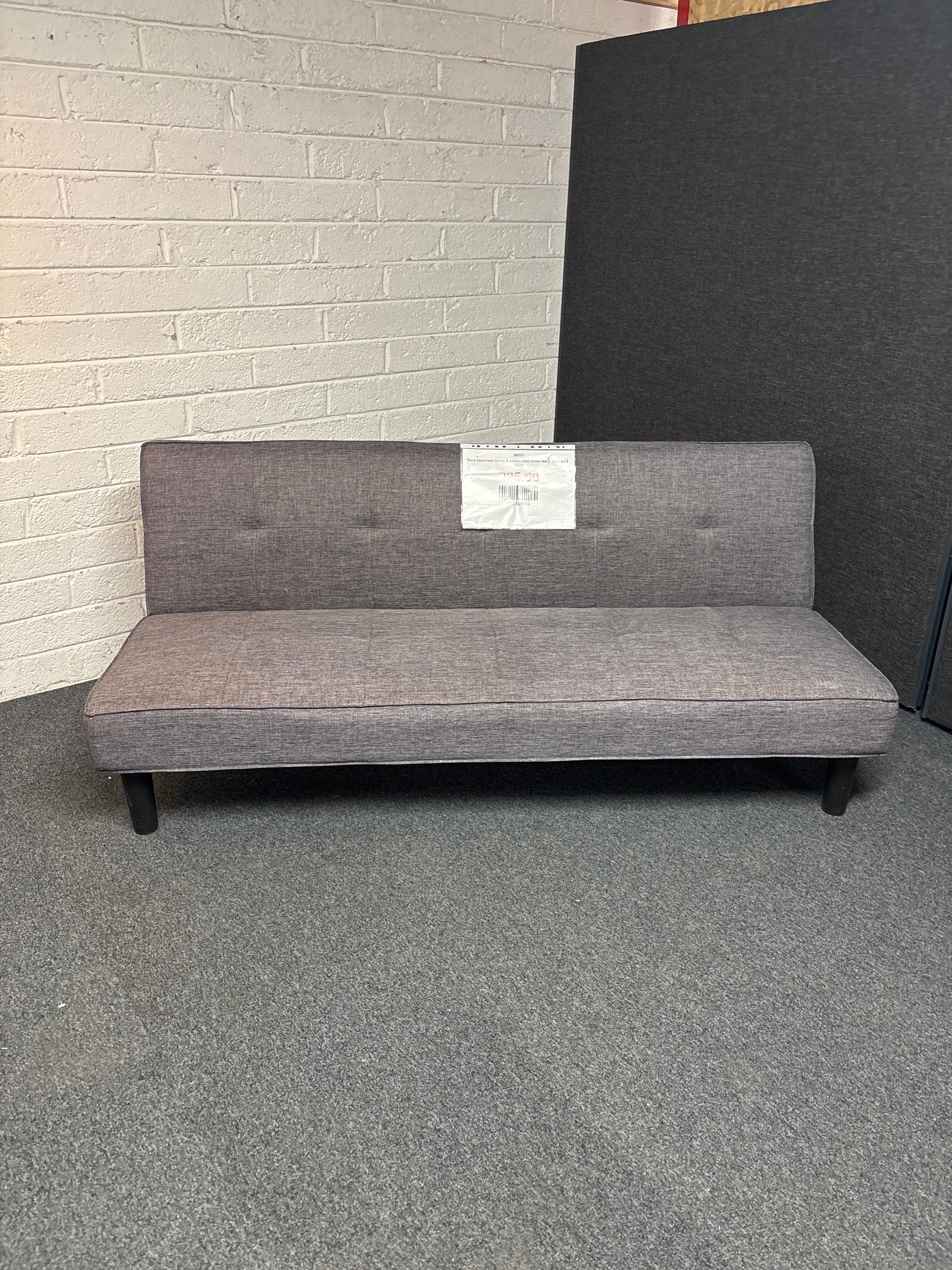 Dark charcoal fabric 2 seater fold down back sofa bed  1225
