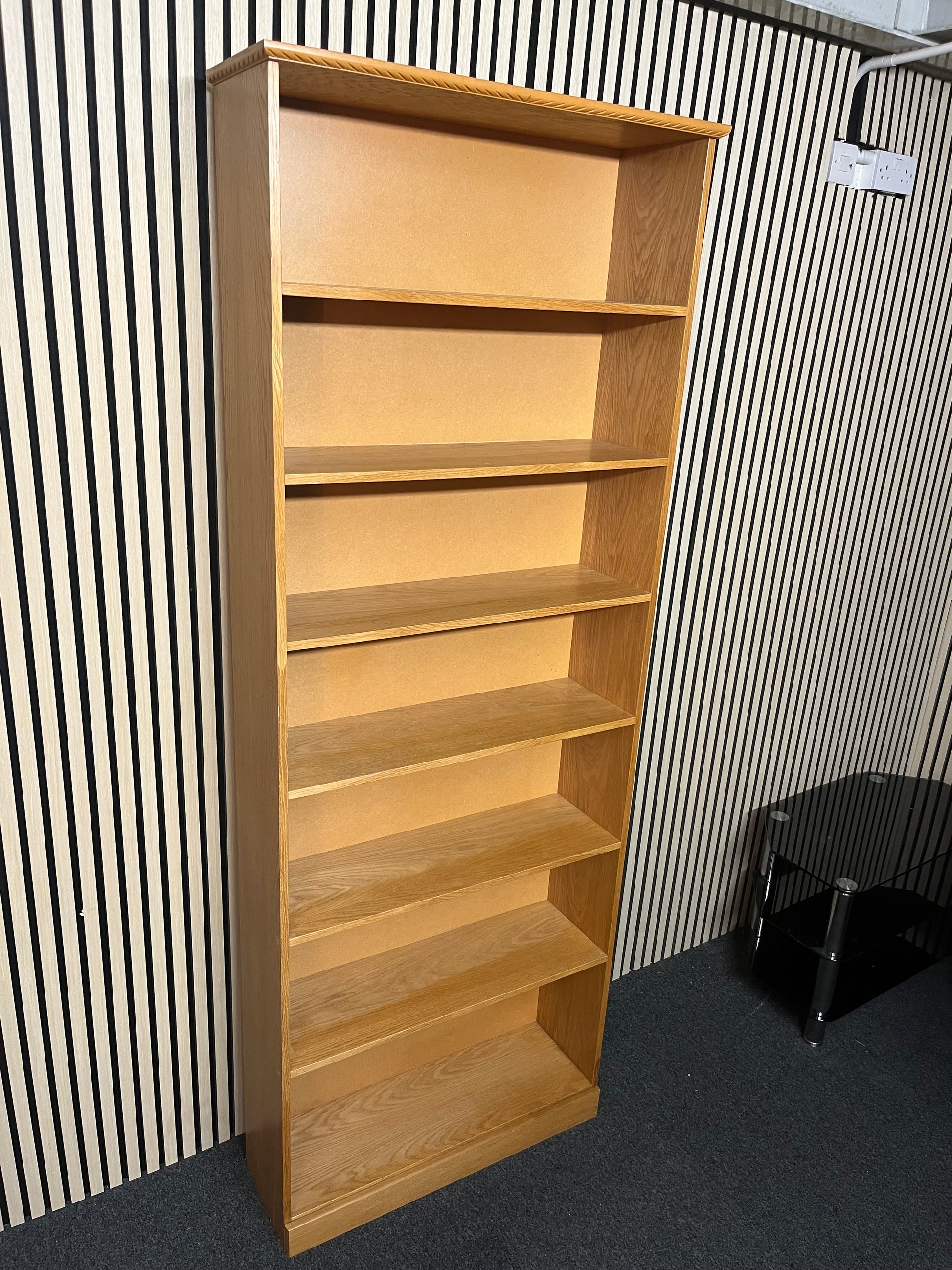 Large oak laminate office bookcase (H 215 x W 85 x D 30 cm)