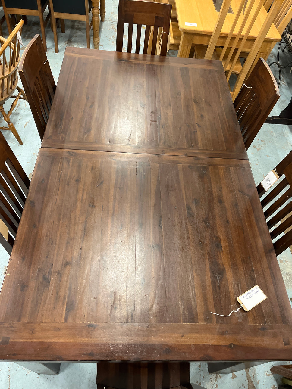 Solid large dark wood table with 6 no. matching chairs%A0 2125