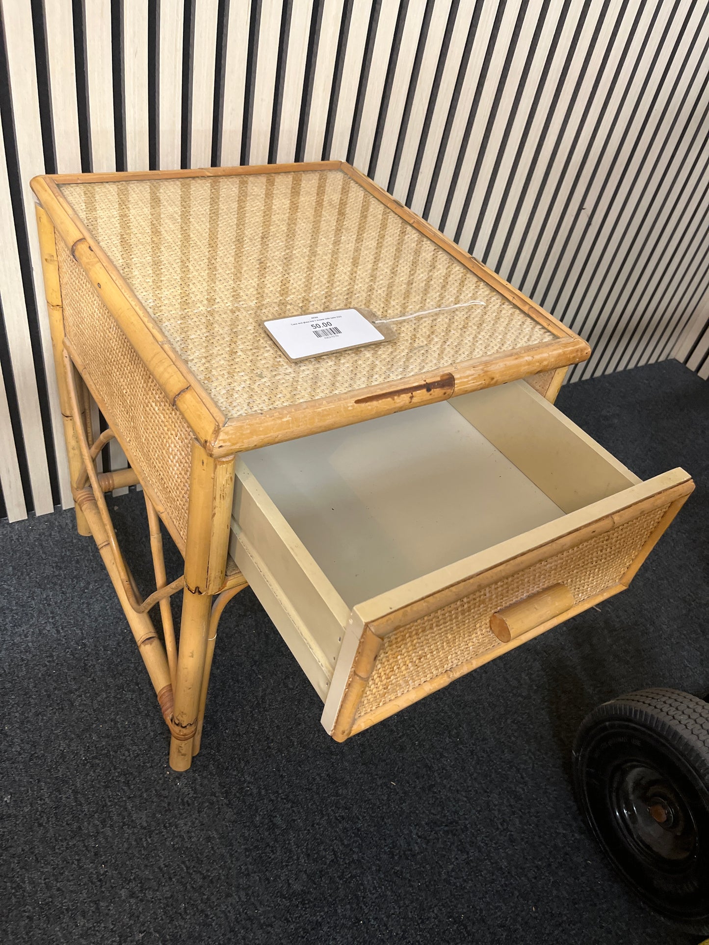 Cane and glass low 1 drawer side table 2325