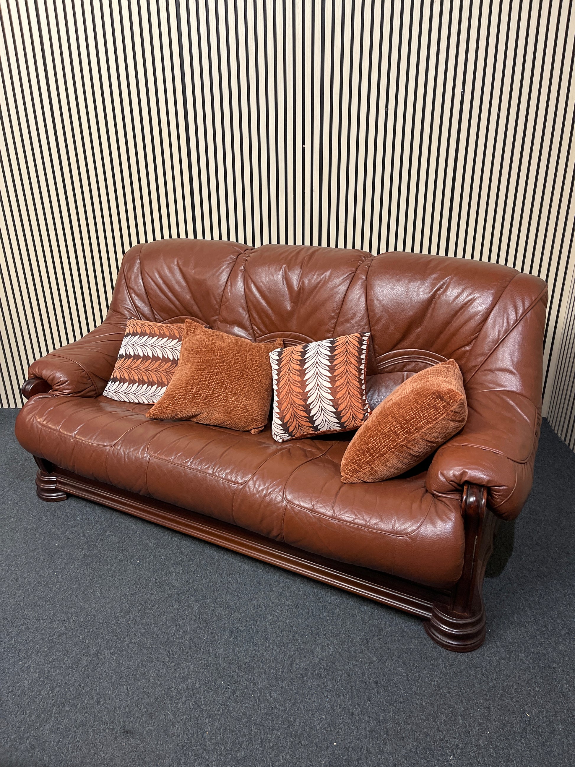 3+2+1 solid wood framed, real brown leather sofa suite 3325