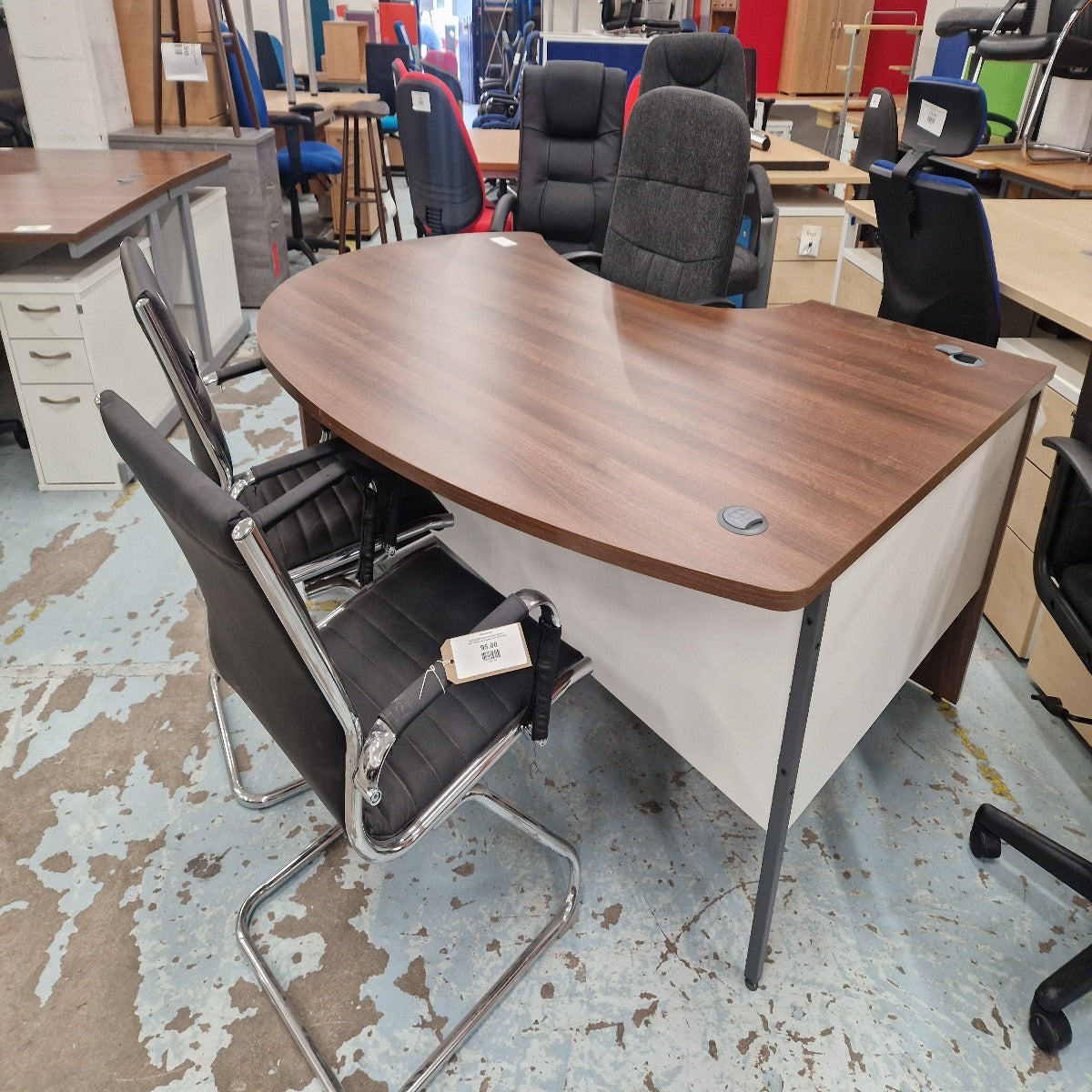 Executive bow fronted radial desk, left hand including matching desk high pedestal set (1800mm x 1700mm)