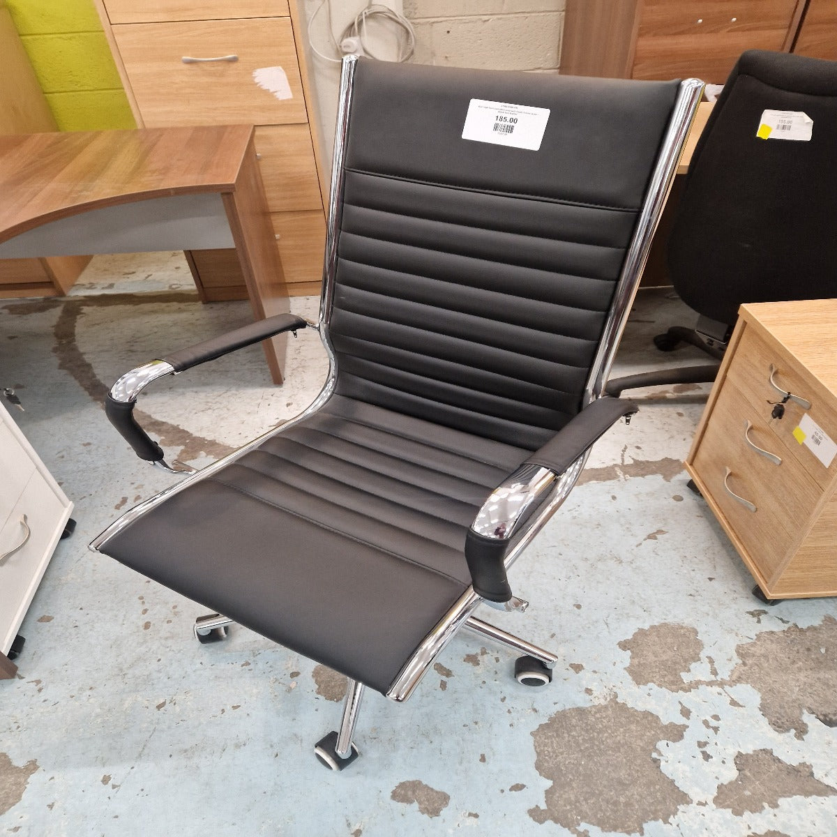 Bari high back executive chair with fixed chrome arms - black faux leather