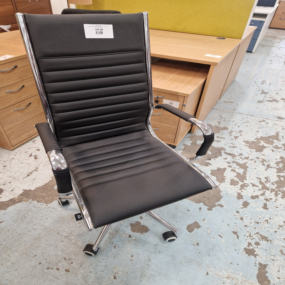 Bari high back executive chair with fixed chrome arms - black faux leather