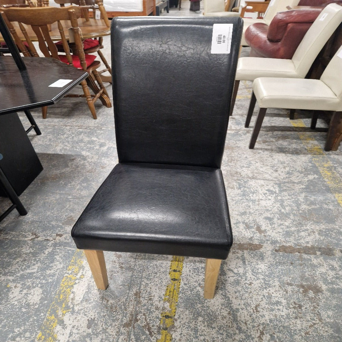 Black leatherette high back dining chair, solid wood legs Q3123