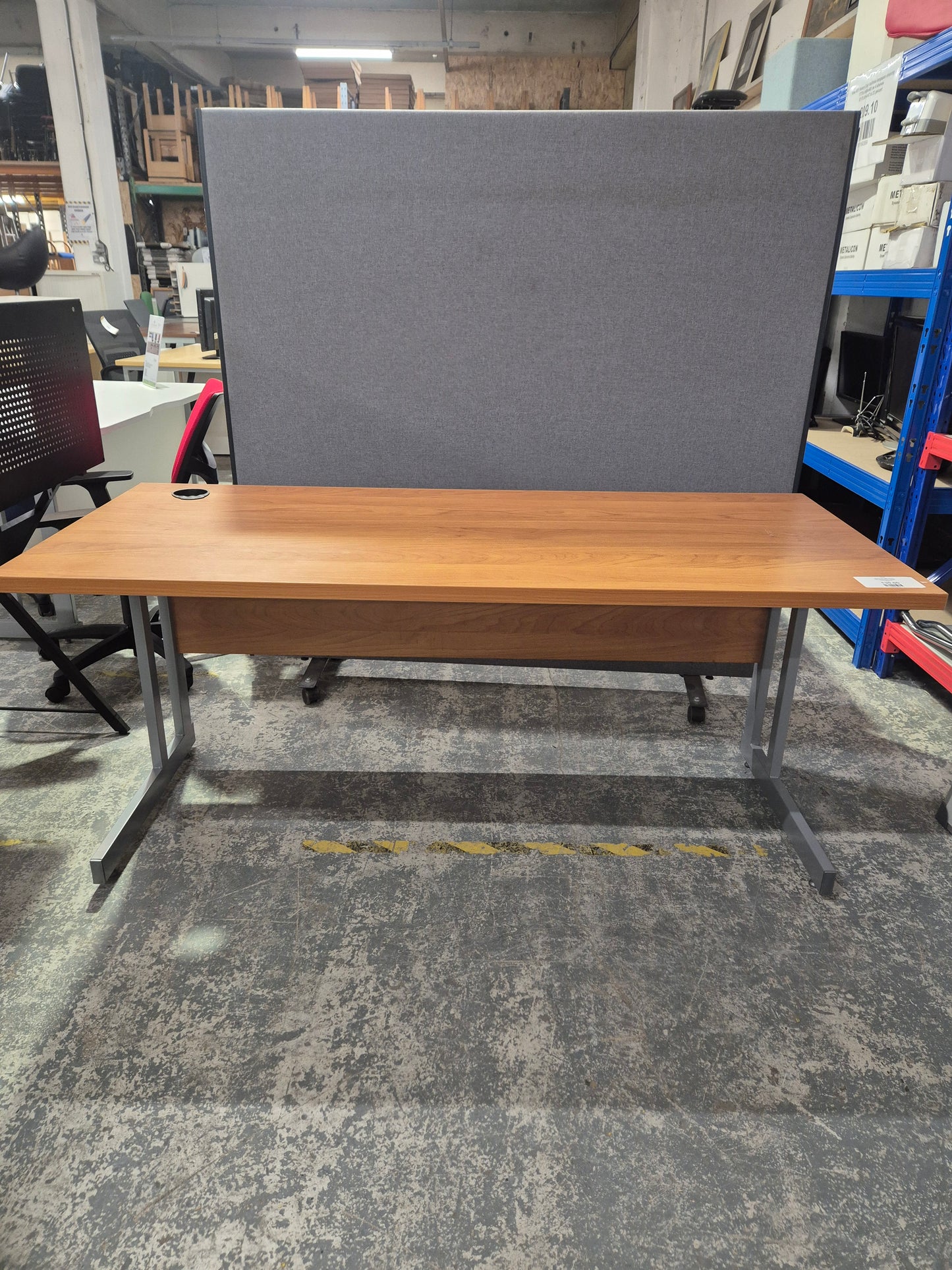 1600 x 700 straight cherry desk with silver framed legs Q2424