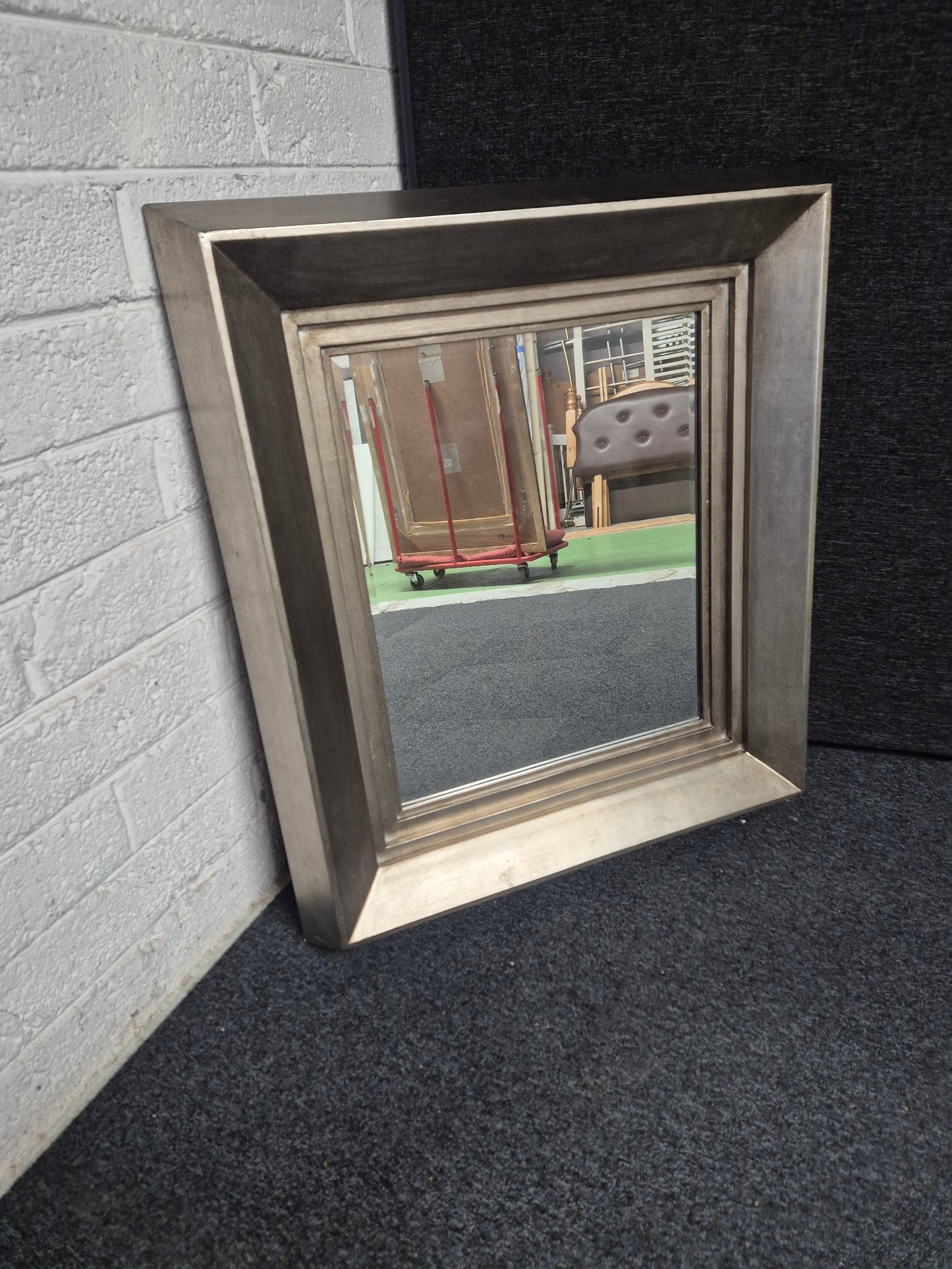 Solid wood silver painted square mirror (H 900 x W 820 mm) 3125