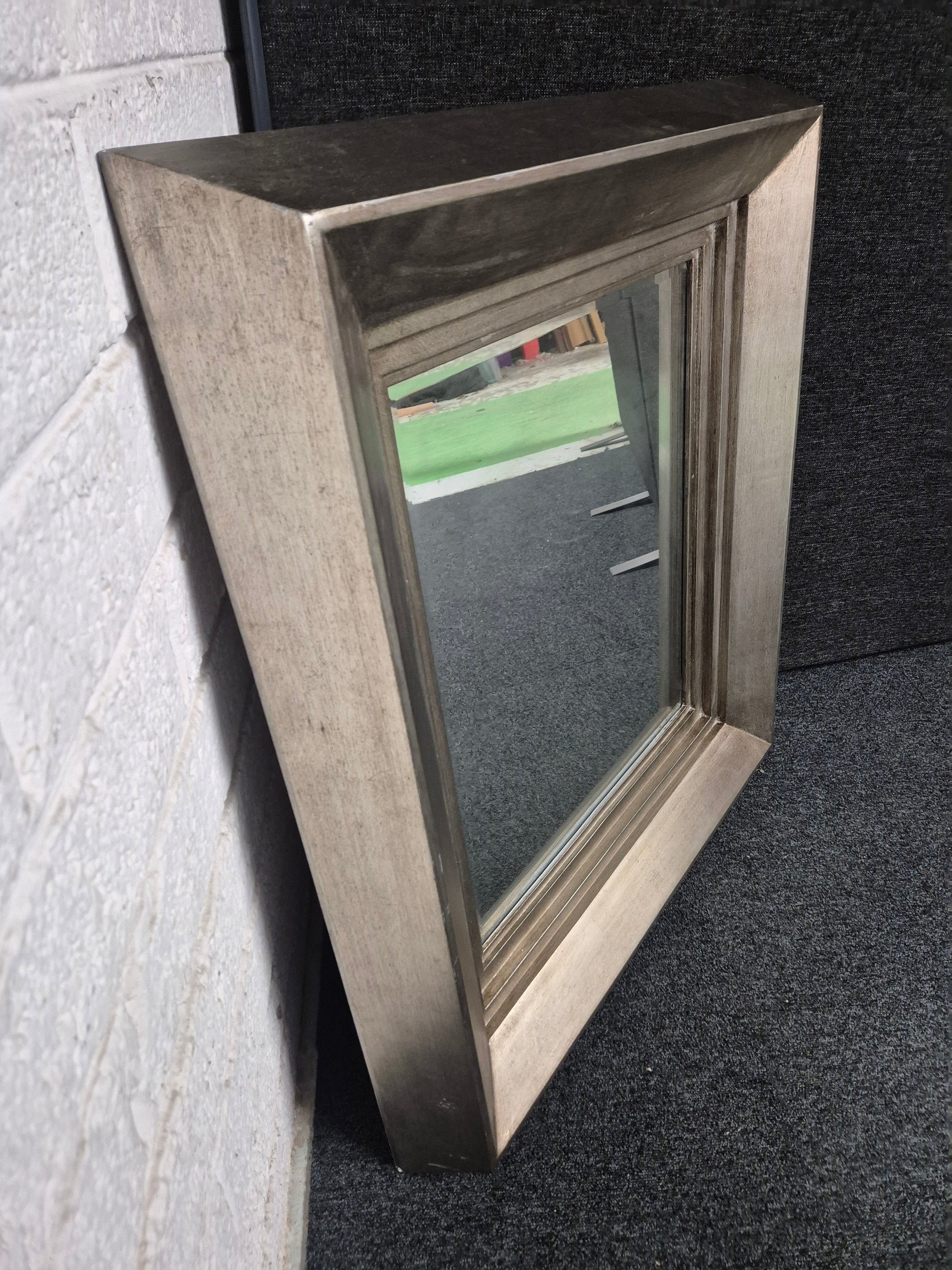 Solid wood silver painted square mirror (H 900 x W 820 mm) 3125