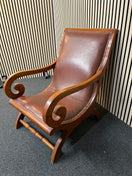 Switch Ornate solid dark wood stained occasional armchair with brown leather studded seat 2425 3 image