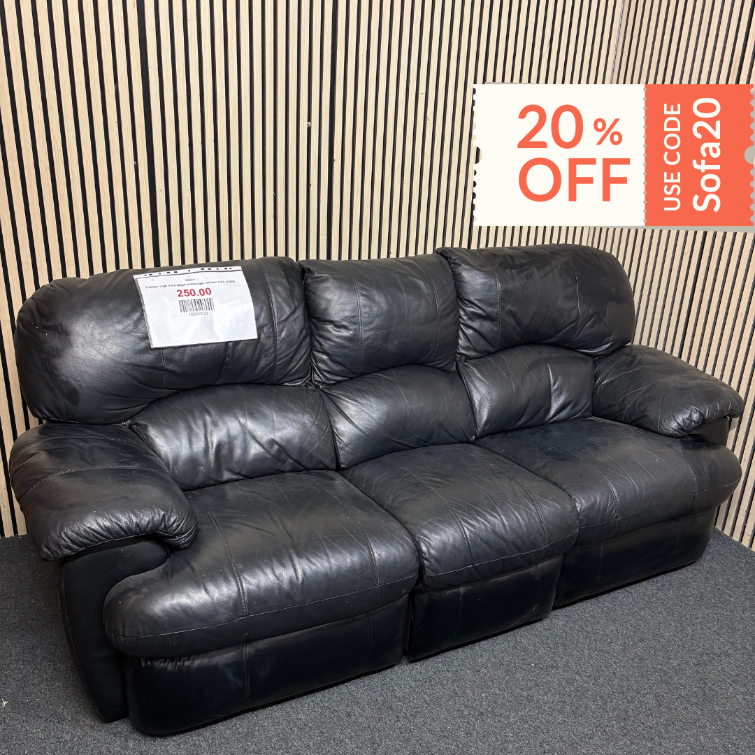 3 seater high back black leatherette recliner sofa  43454
