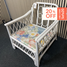 White painted cane framed armchairs with fabric seat 1126