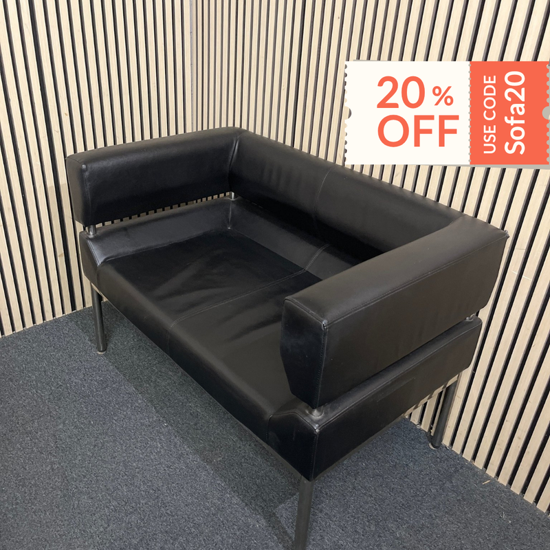 Compact black faux leather 2 seater sofa with metal legs  44144