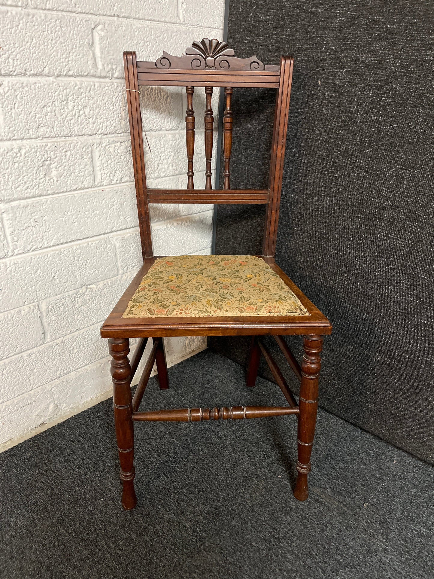 Solid wood stained ornate dining chair with tapestry seat fabric 1225