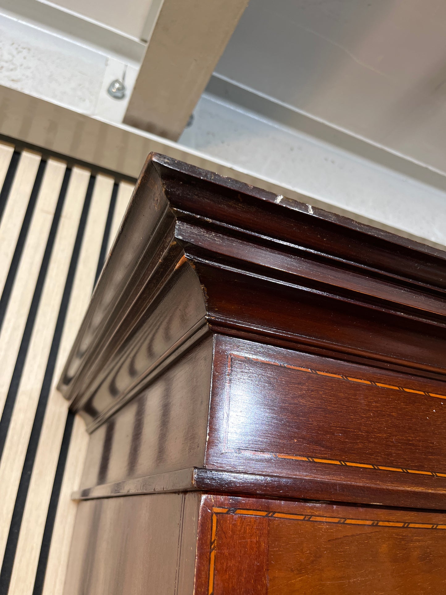 Antique mahogany large wardrobe central oval mirror with base drawer 2425