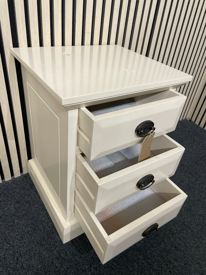 Cream painted 3 drawer bedside locker  42Wx38Dx55H  44542