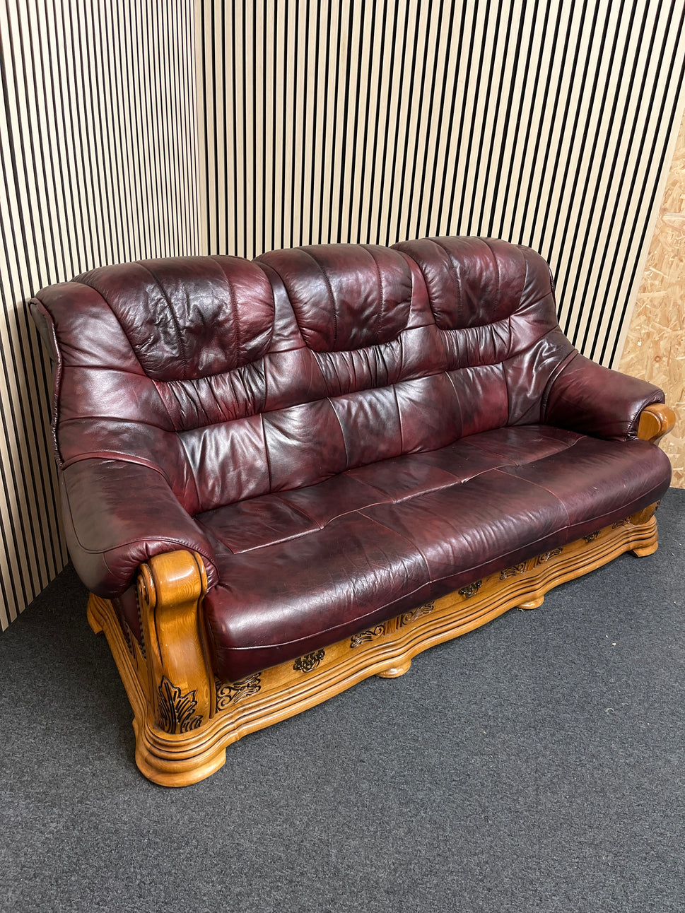 3+1+1 solid wood framed, real wine leather sofa suite 2325