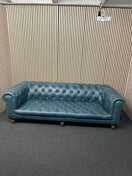 Switch 3 seater Chesterfield-style leather sofa in deep teal leather with tufted upholstery, rolled arms, and wooden legs accented by brass nailhead trim (width 230 cm) 1425 3 image