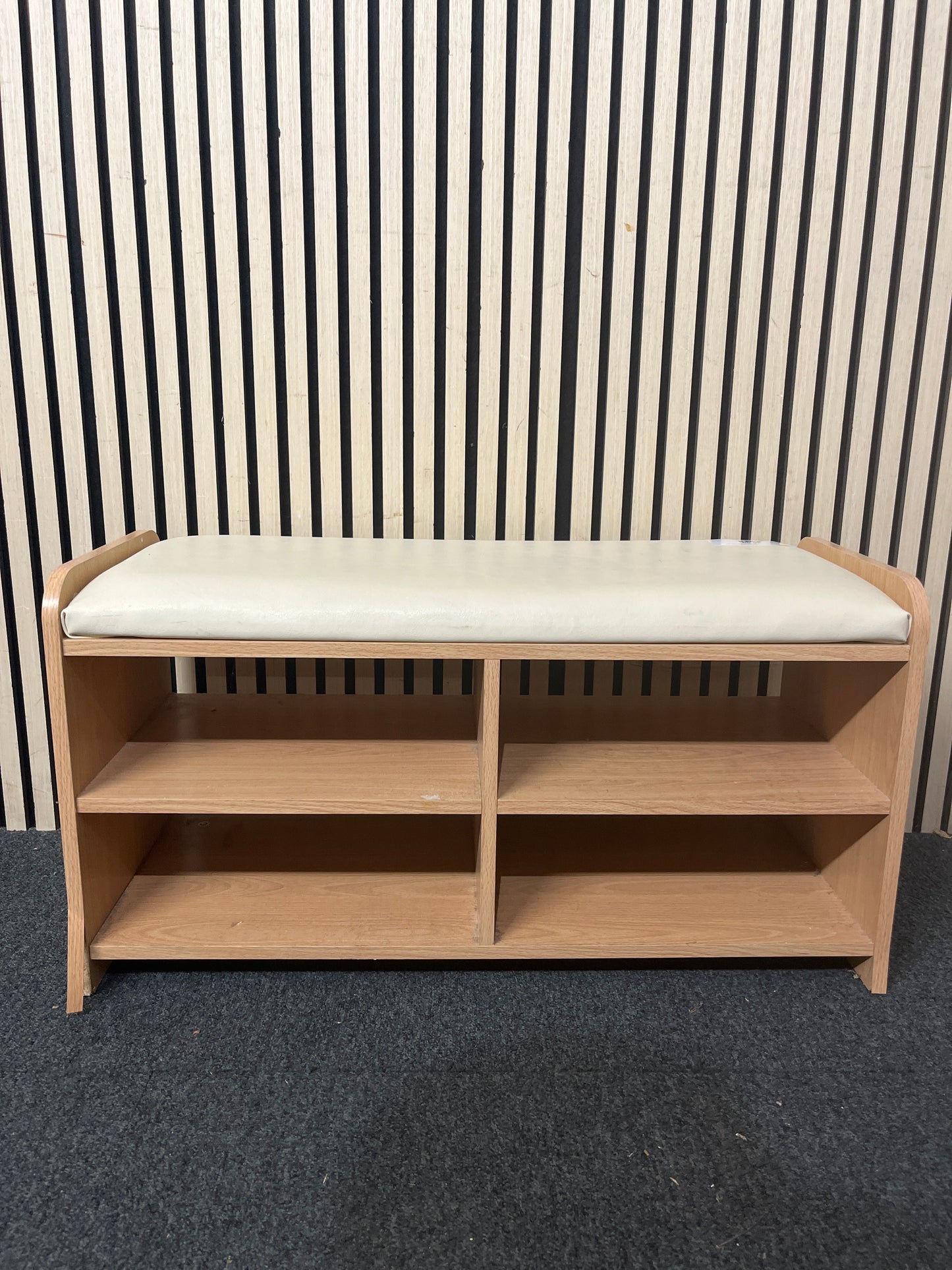 Beech laminate low storage unit with leatherette seat  44161