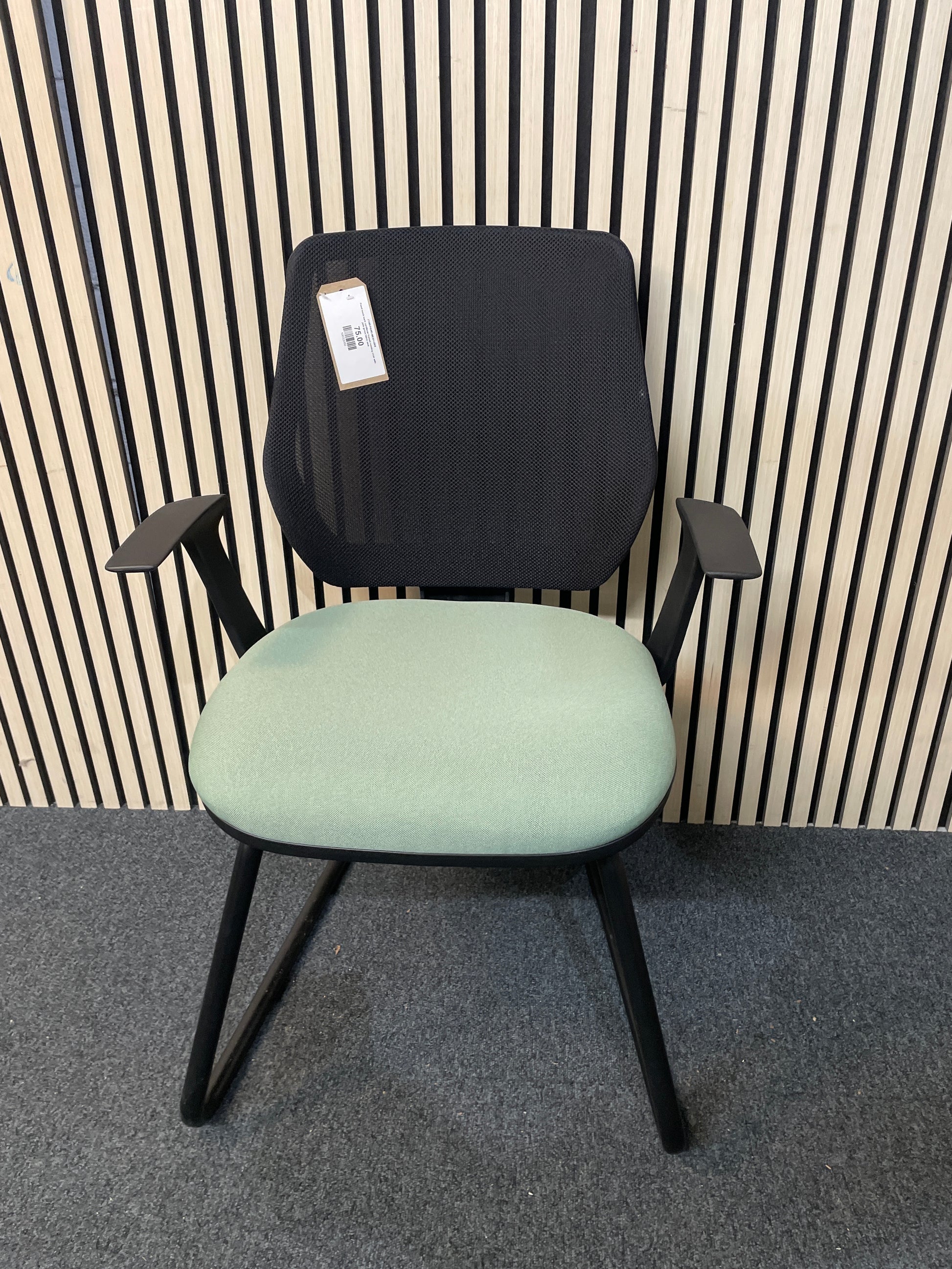 Pawd mesh back cantilever framed meeting chair with jade green fabric seat