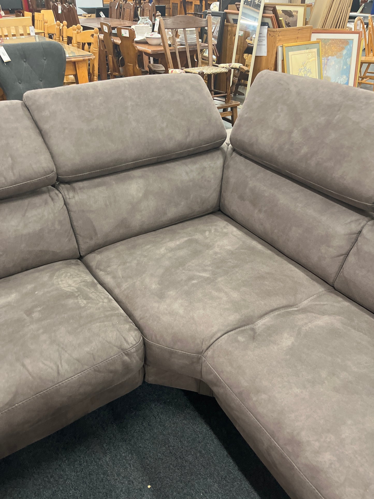 Large electric sectional recliner corner suite brown suede effect fabric suite 2225