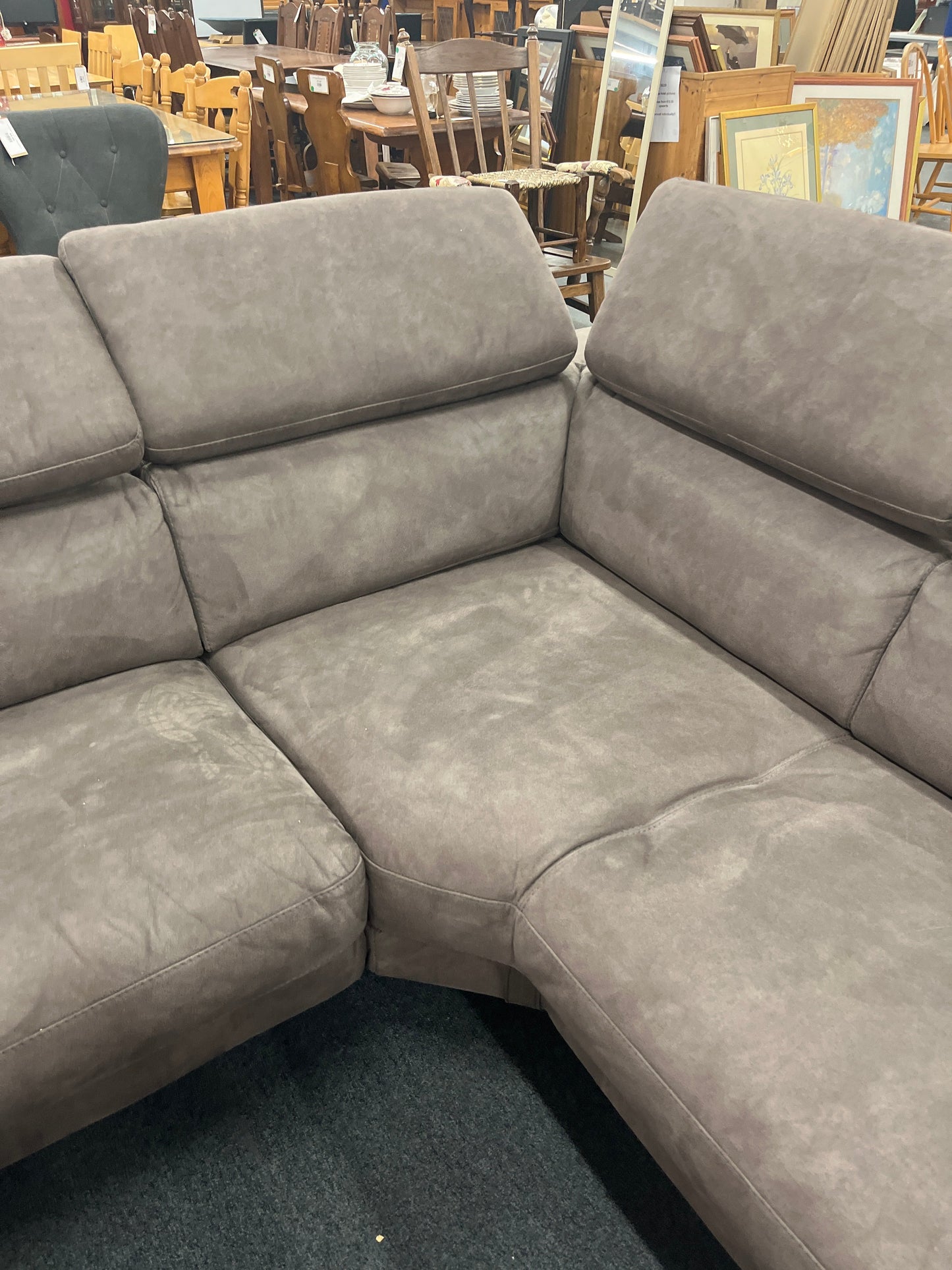 Large electric sectional recliner corner suite brown suede effect fabric suite 2225
