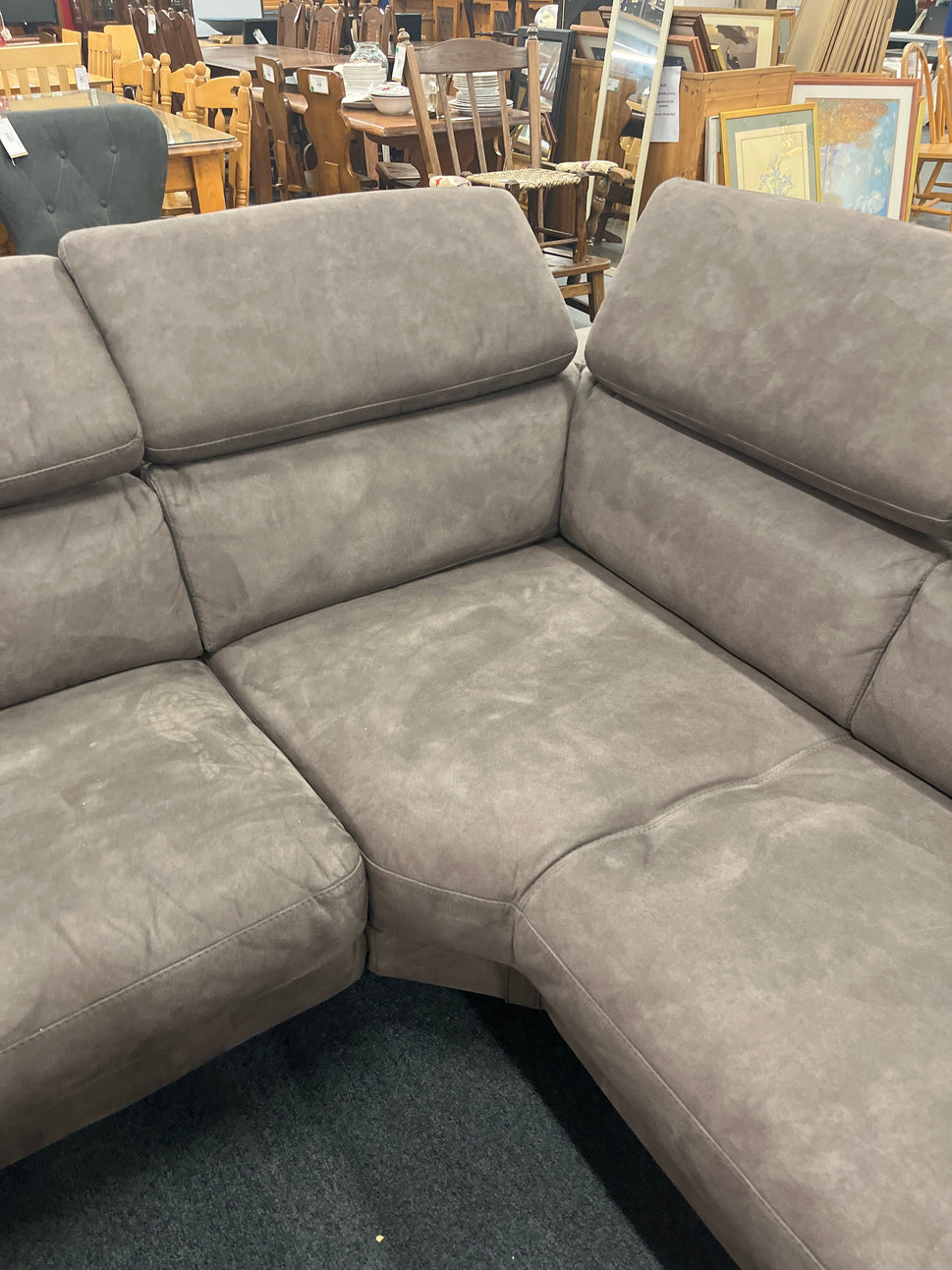Large electric sectional recliner corner suite brown suede effect fabric suite 2225