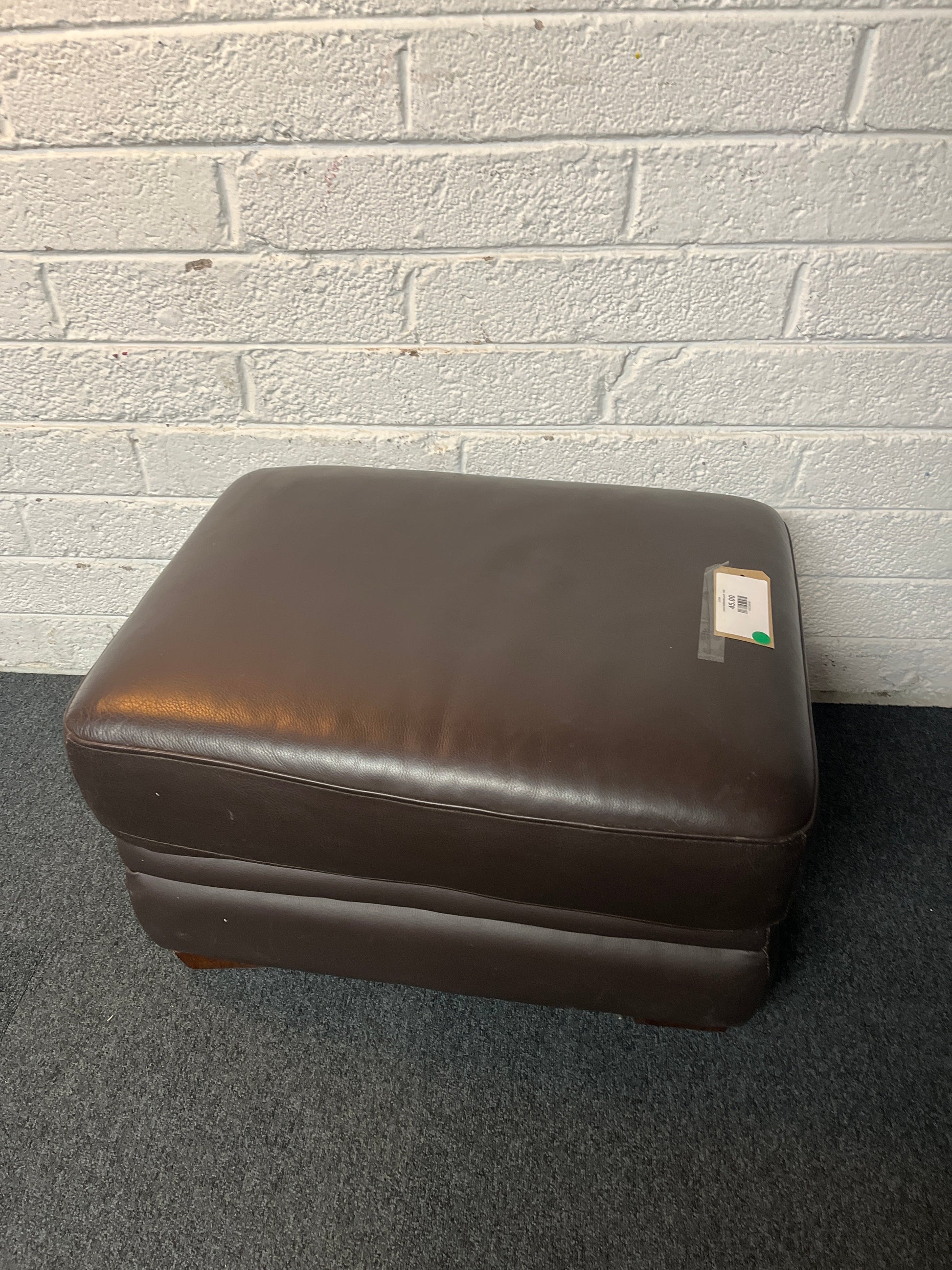 brown leatherette poof  1225