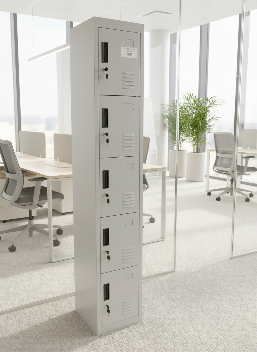 NEW 5 door personal locker, grey metal with keys 180Hx305Wx450D. PRICE INC VAT