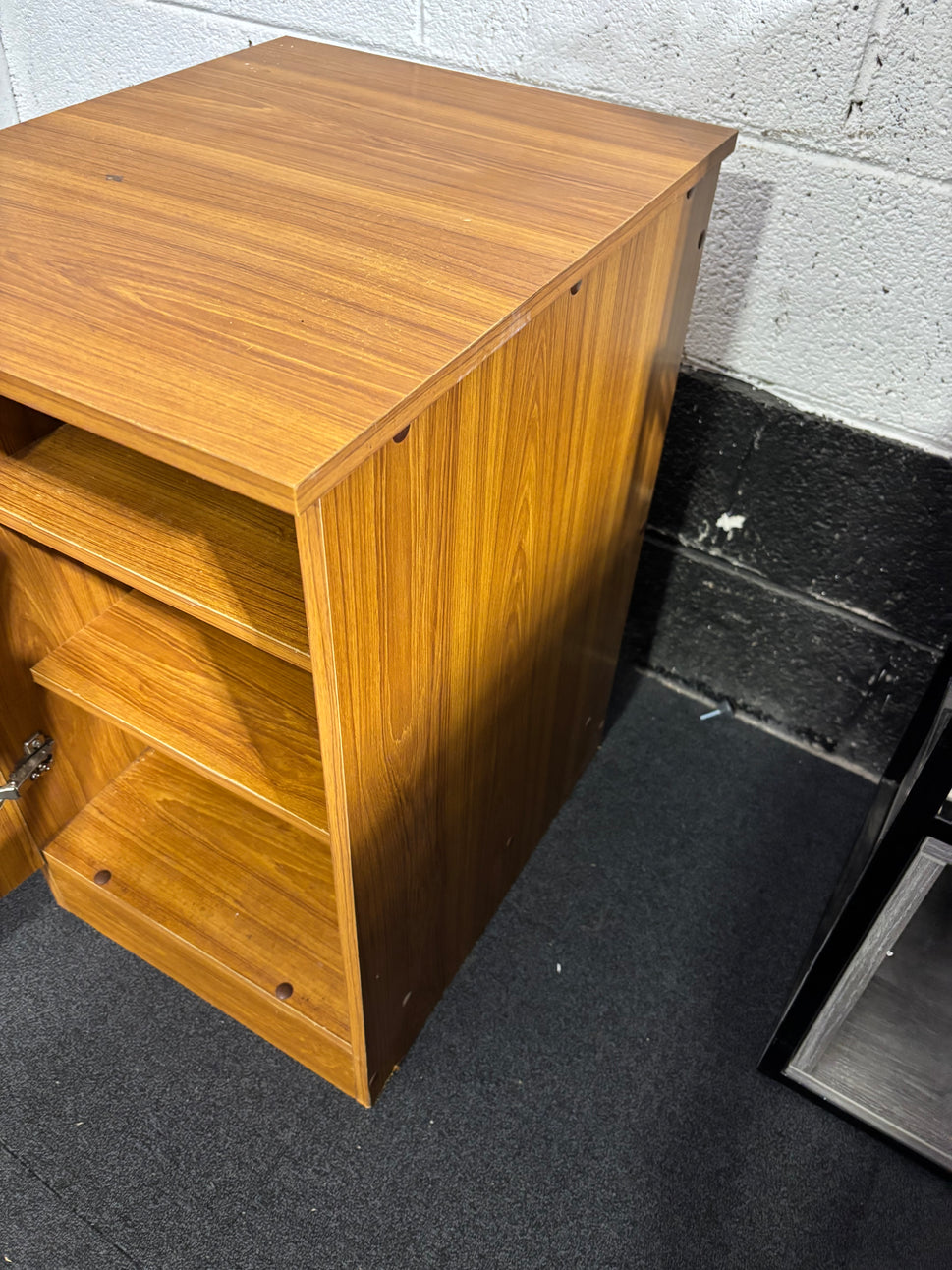 Teak laminate 1 door locker with internal shelves 72Hx42Wx54D